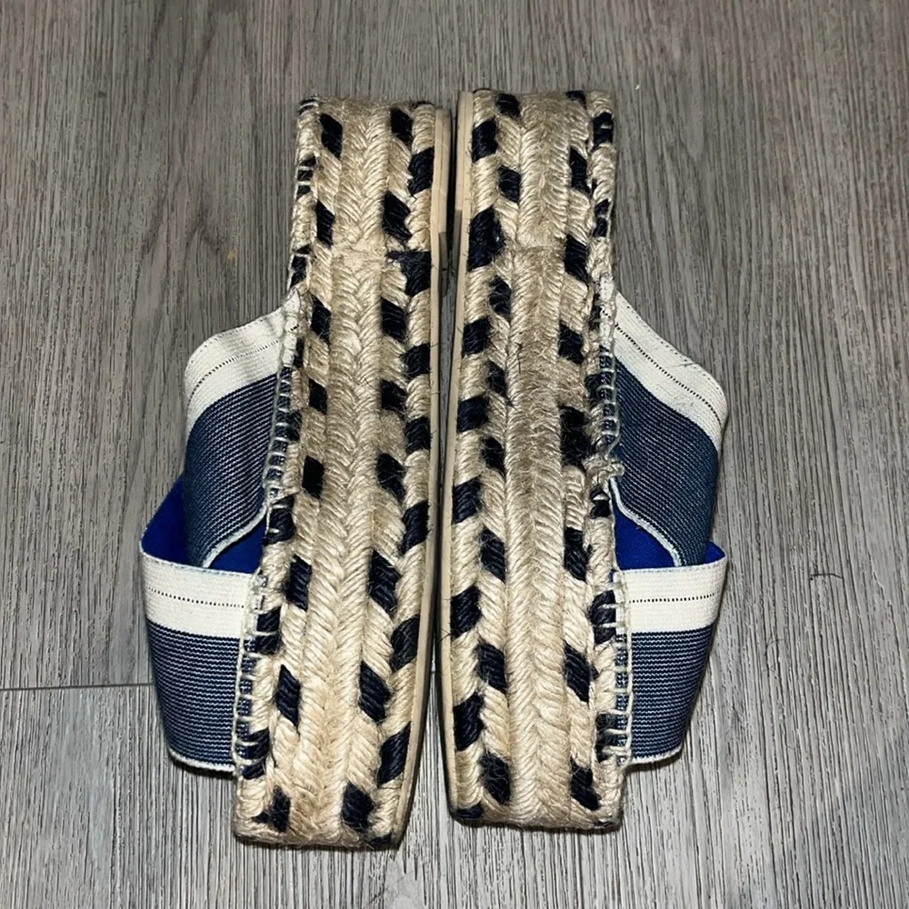 Stella McCartney Navy Blue/Beige Canvas Peep-Toe Espadrille Platform Sandals